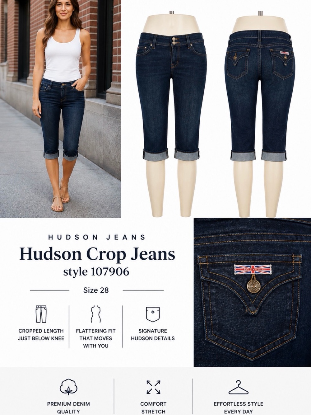 Hudson Crop Jeans, style 107906, size 28